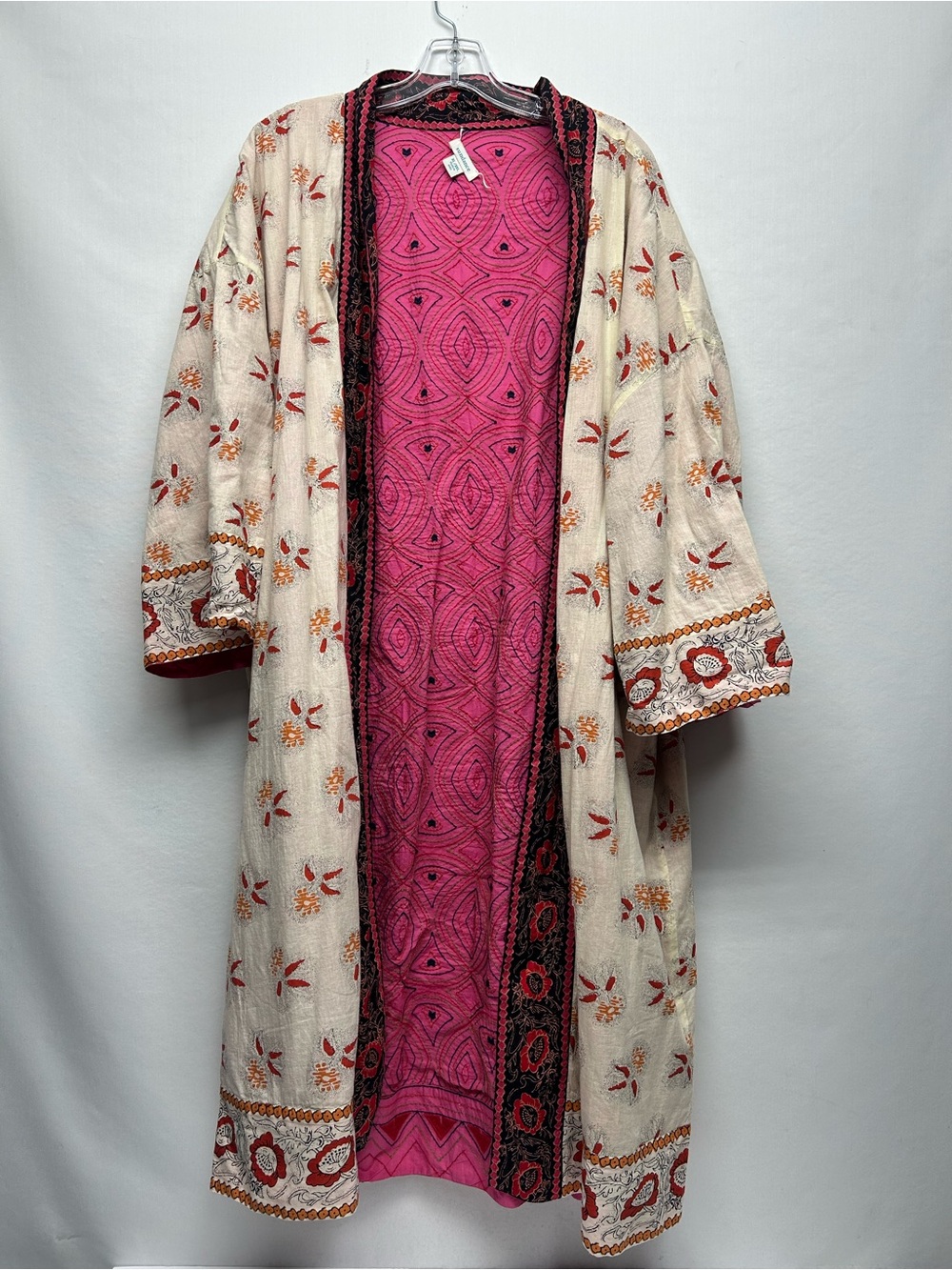 Sundance Embroidered Duster Robe - Pink & Cream with Orange Accents